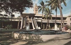 Aloha Tower, Honolulu with Fountains and Palm Trees Postcard