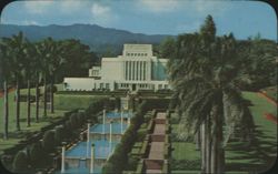 Mormon Temple with Fountain and Palm Trees, Laie, Hawaii Postcard