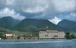 Lahaina Shores Hotel on Maui with West Maui Mountains Postcard