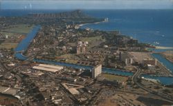 Aerial View of Waikiki, Ala Wai Canal & Diamond Head Postcard