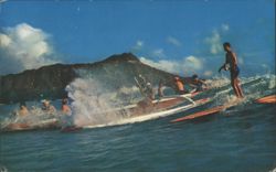 Outriggers and Surfboards off Diamond Head, Hawaii Postcard