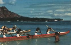 Racing Outrigger Canoes with Diamond Head at Waikiki Postcard