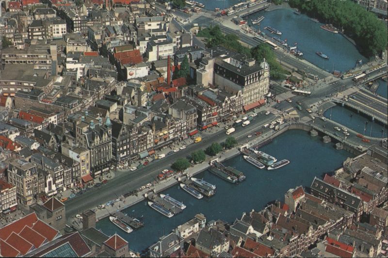 Aerial View of Damrak and Prins Hendrikkade, Amsterdam Netherlands