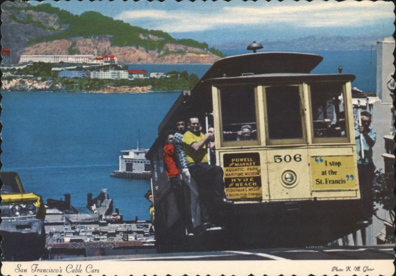 San Francisco Cable Car on Hyde Street with Alcatraz California