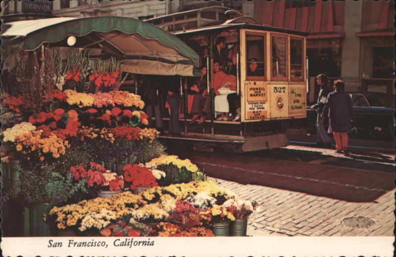 San Francisco Cable Car & Colorful Flower Stands California