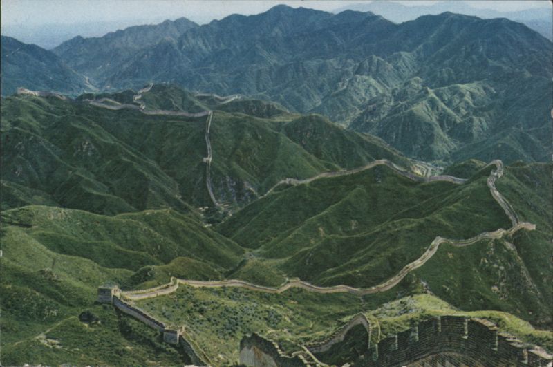 Great Wall of China Winding Through Green Mountains Peking
