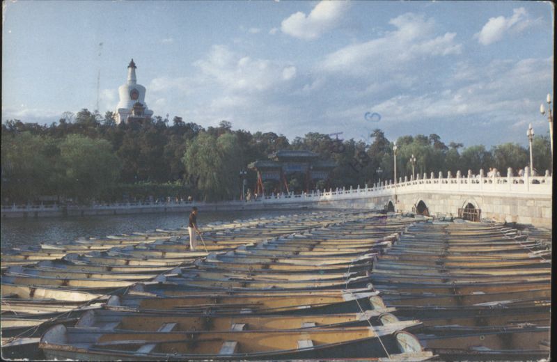 White Pagoda, Beihai Park, Beijing with Many Boats China