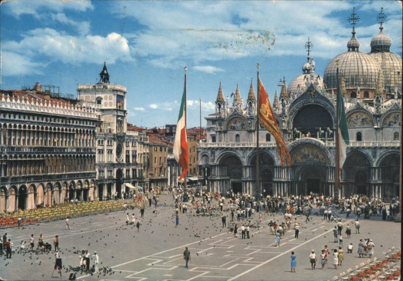 St. Mark's Square, Venice with Crowds and Flags Venezia Italy