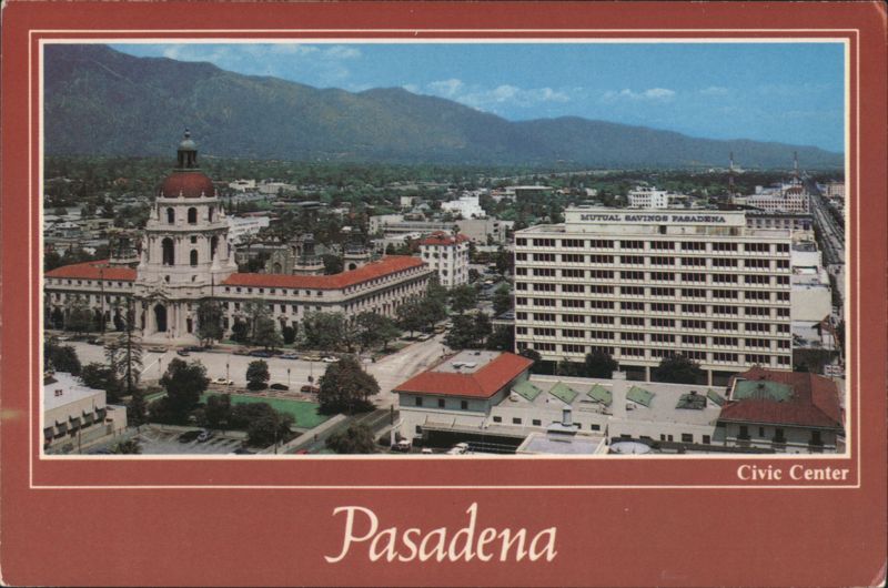 Pasadena Civic Center with City Hall and Mountains California