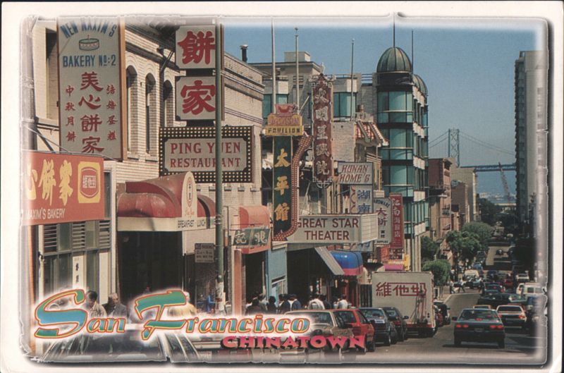 San Francisco Chinatown with Bay Bridge in Background California