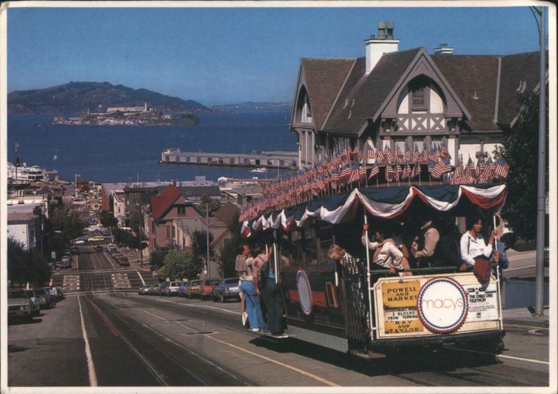 Macy's Decorated Cable Car on San Francisco Street California