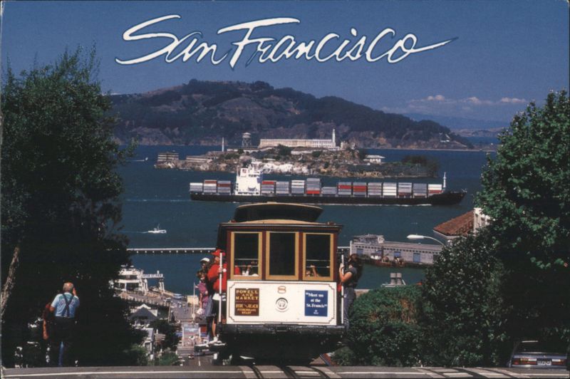 San Francisco Cable Car on Hyde Street Line with Alcatraz View California