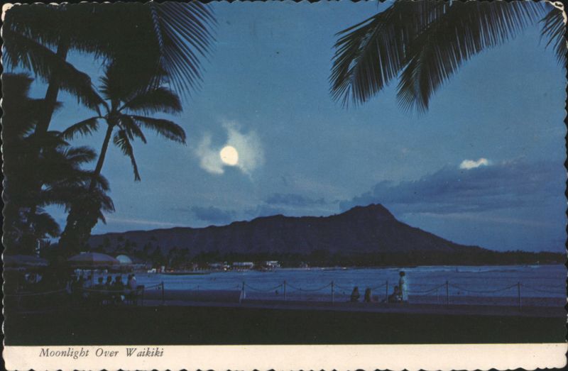 Moonlight Over Waikiki Beach with Diamond Head Honolulu Hawaii
