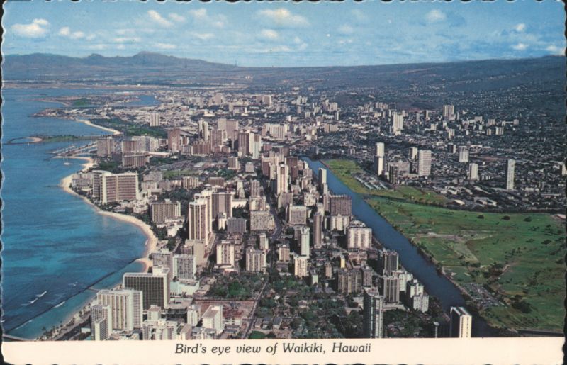 Bird's Eye View of Waikiki Beach, Hotels, and Ala Wai Canal Honolulu Hawaii
