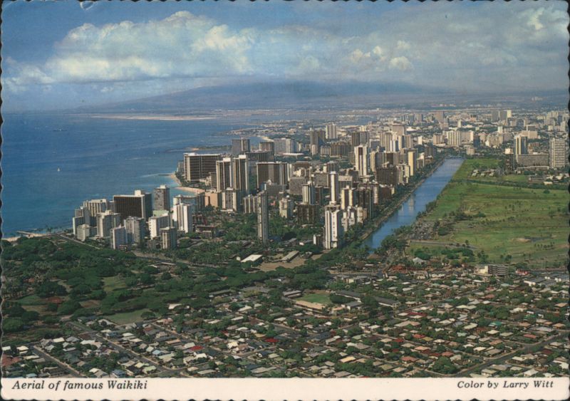 Aerial View of Waikiki Beach, Hotels, and Honolulu Hawaii
