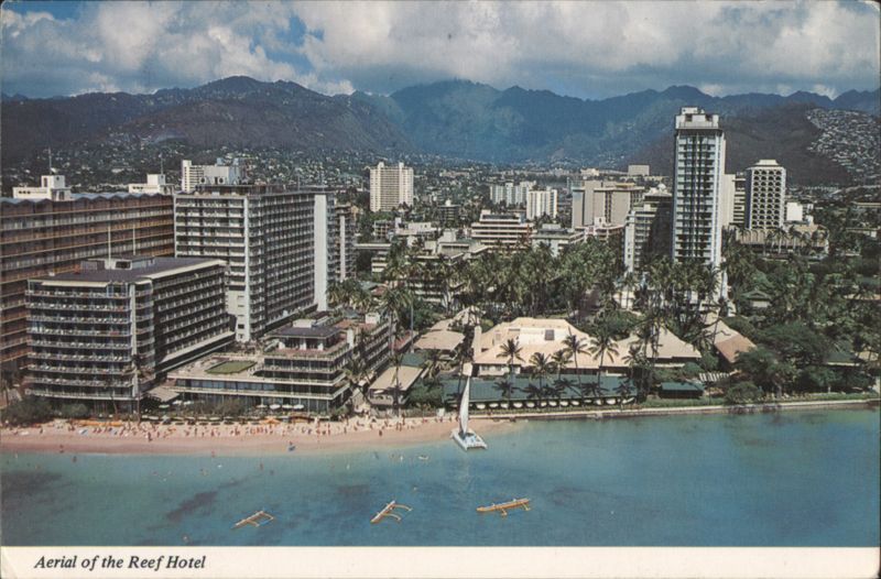 Aerial View of the Reef Hotel, Waikiki Beach Honolulu Hawaii