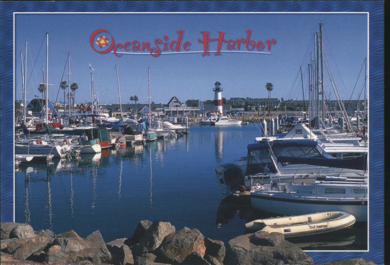 Oceanside Harbor with Boats and Lighthouse California