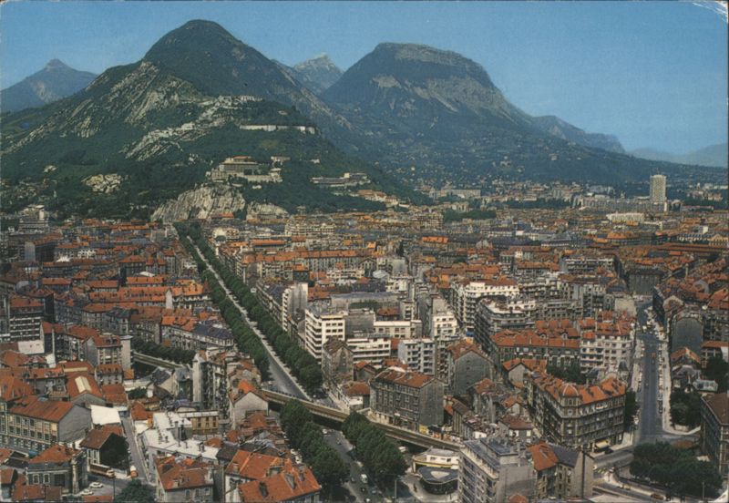 Grenoble Cityscape with Mountains and Cours Jean Jaurès France