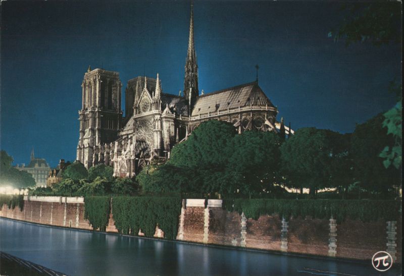 Notre-Dame Cathedral Illuminated at Night, Paris France