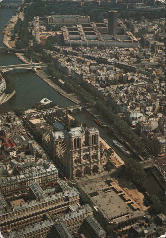 Aerial View of Notre-Dame Cathedral and Seine River, Paris France