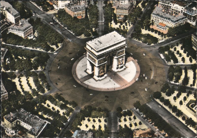 Place de l'Étoile and Arc de Triomphe, Aerial View Paris France