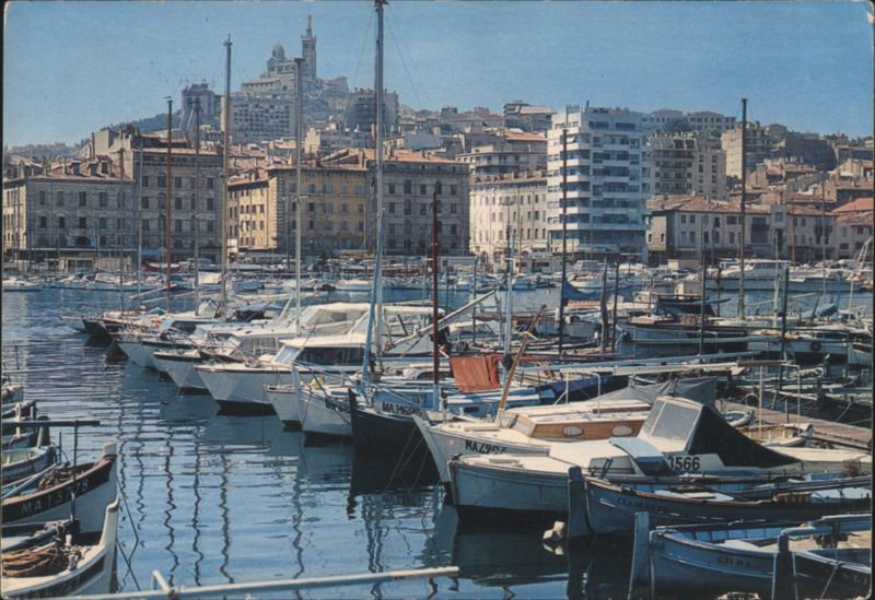 Marseille Old Port with Notre Dame de la Garde Basilica France