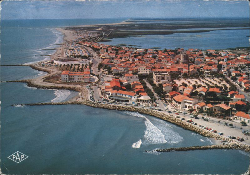 Aerial View of Saintes-Maries-de-la-Mer Coastal Town Les Saintes-Maries-de-la-Mer France