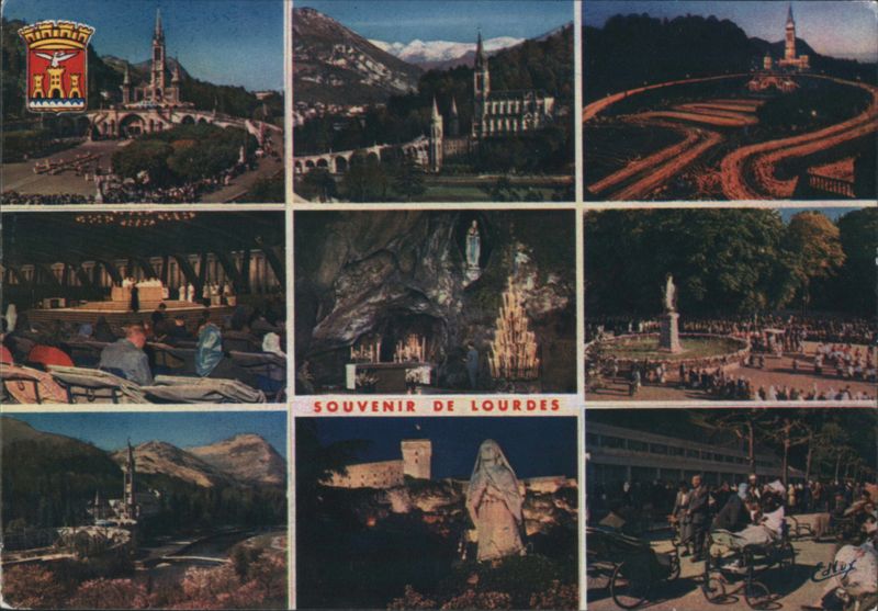 Lourdes Views: Basilica, Grotto, and Pilgrim Crowds France