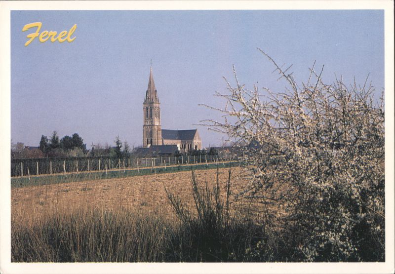 Ferel Church with Blooming Trees France