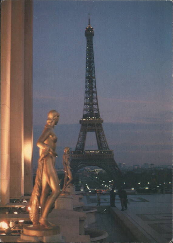 Eiffel Tower and Statues from Palais de Chaillot Terraces Paris France