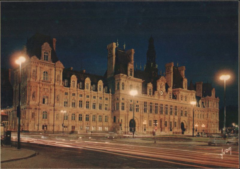 Hôtel de Ville, Paris Illuminated at Night France