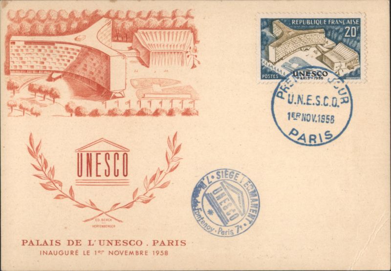 UNESCO Headquarters Paris Inauguration First Day Cover 1958 France