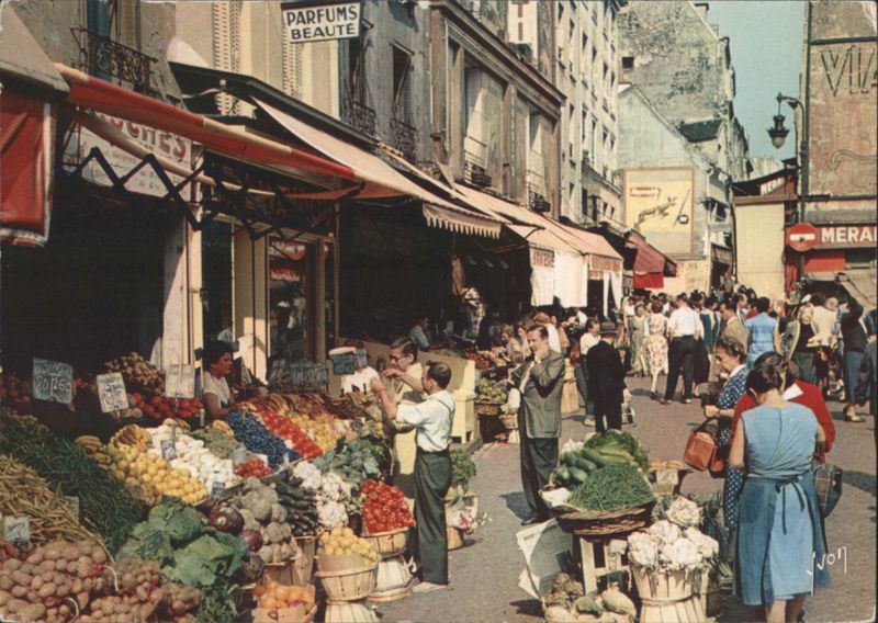 Bustling Rue Mouffetard Market, Paris France YVON