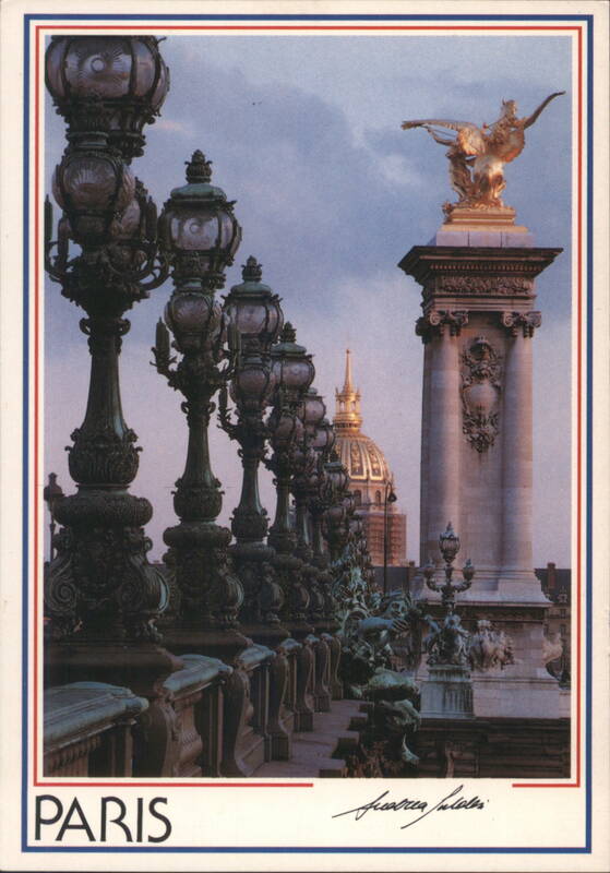 Pont Alexandre III, Ornate Streetlights and Golden Statue Paris France