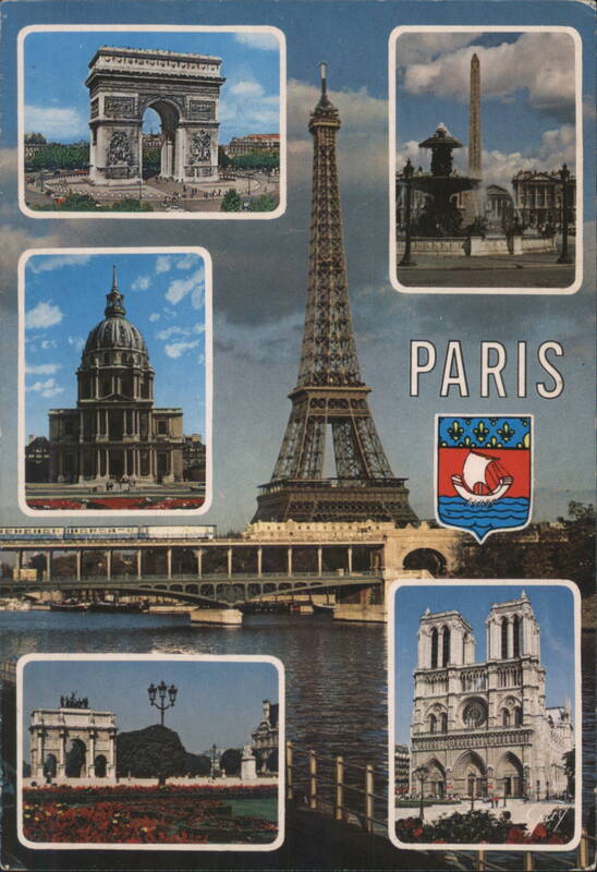 Paris Landmarks Collage with Eiffel Tower and Arc de Triomphe France