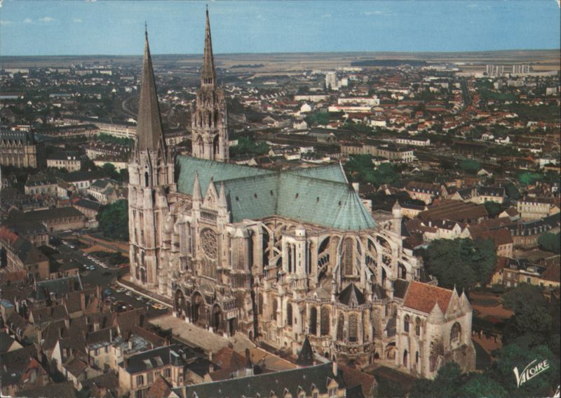 Chartres Cathedral Aerial View with Two Spires France