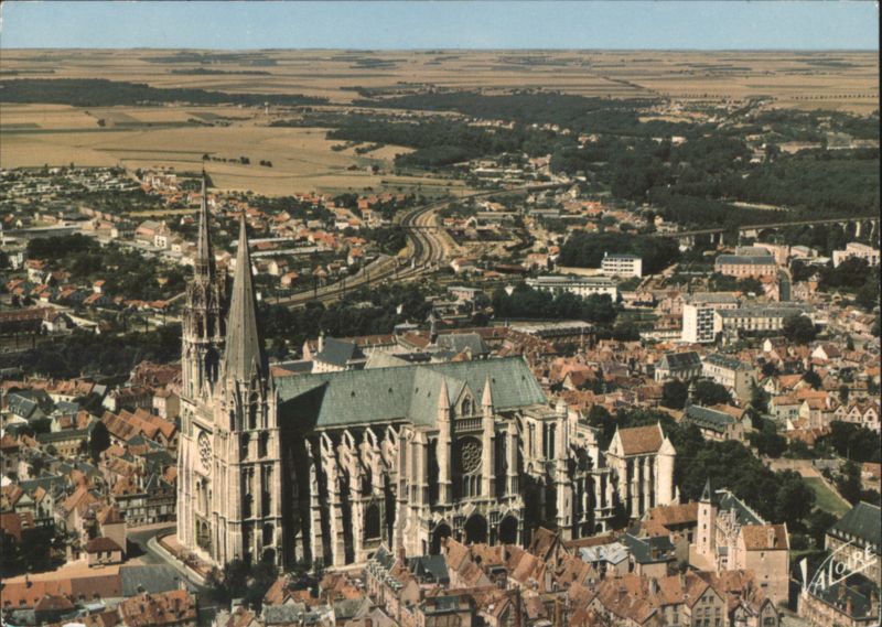 Aerial View of Chartres Cathedral, Eure-et-Loir, France