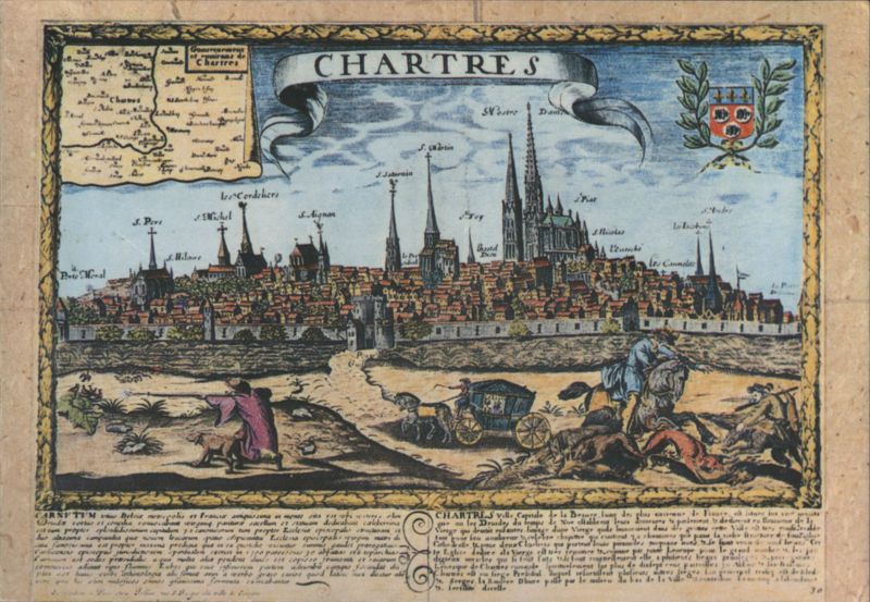 Chartres, 17th Century Engraving of Cityscape France