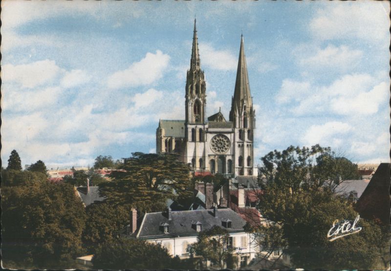 Chartres Cathedral View with Gothic Spires France