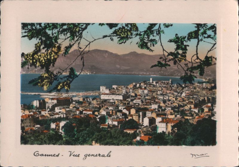 Cannes - General View of City and Bay with Mountains France
