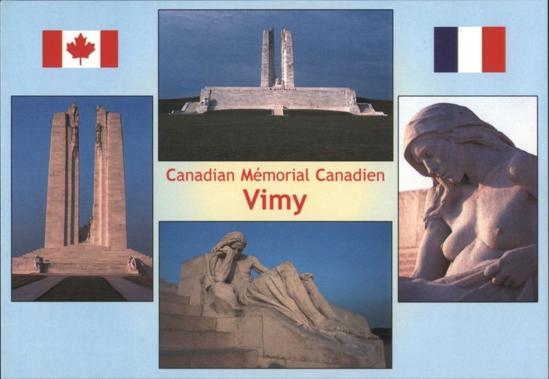 Vimy Ridge Memorial with Canadian and French Flags France