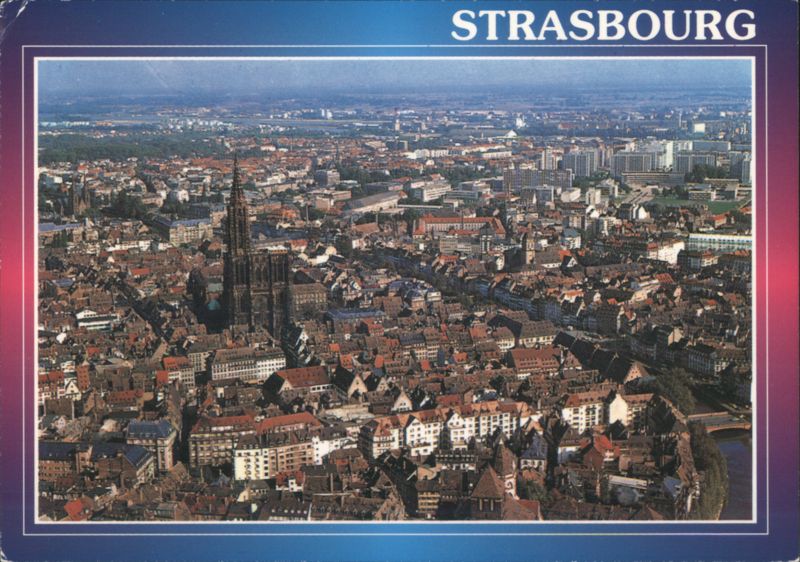 Strasbourg Cathedral and City Center Aerial View France