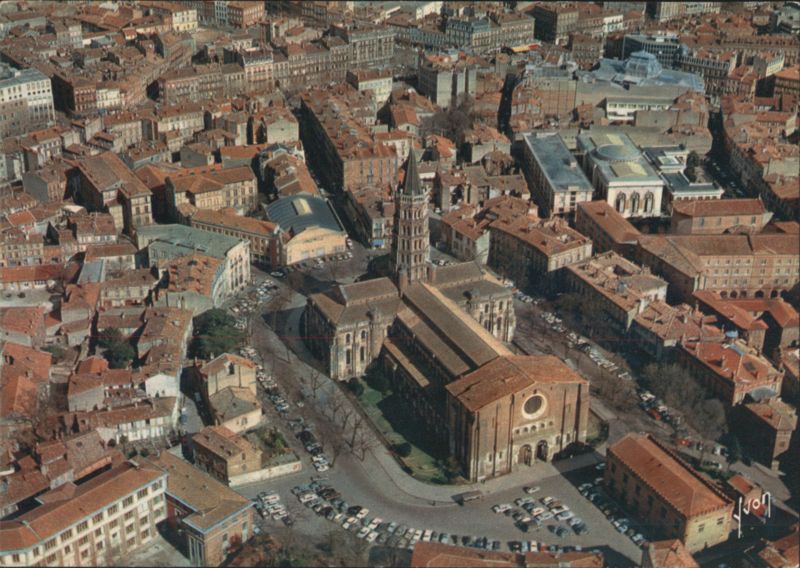 Aerial View of Toulouse and Basilica Saint-Sernin France