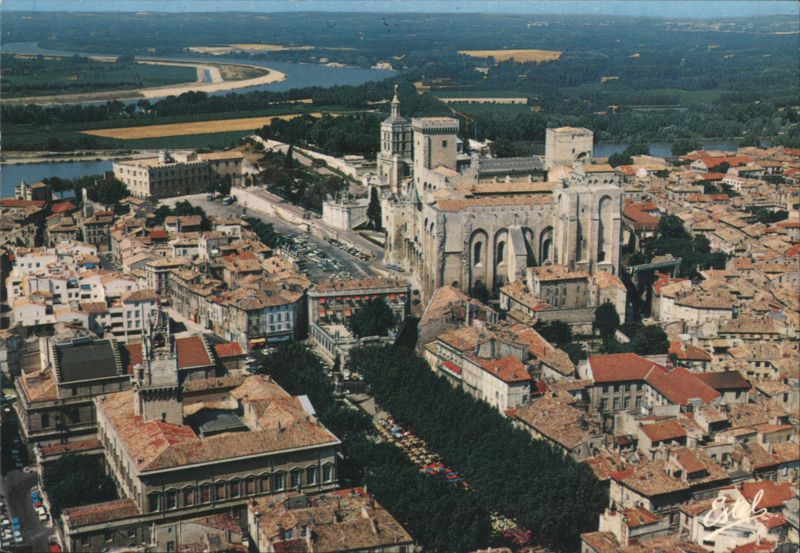 Avignon Aerial View: Papal Palace, Notre-Dame Cathedral, Clock Tower France