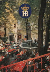 Hofbräuhaus Beer Garden with Fountain, Munich Postcard