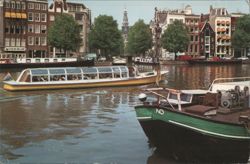 Canal View with Boats and Zuiderkerk Tower, Amsterdam Postcard