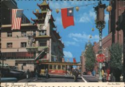 San Francisco's Chinatown Street Scene with Cable Car Postcard