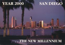 San Diego Skyline at Dusk, Year 2000 Postcard