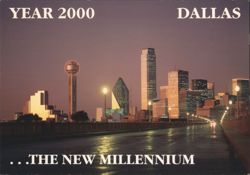 Dallas Skyline at Dusk - Year 2000 New Millennium Postcard