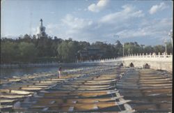 White Pagoda, Beihai Park, Beijing with Many Boats Postcard